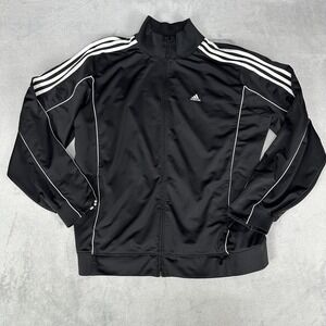 Adidas Track Jacket Mens 2XL Black Full Zip 3 Stripe Piping AVZ002 459600